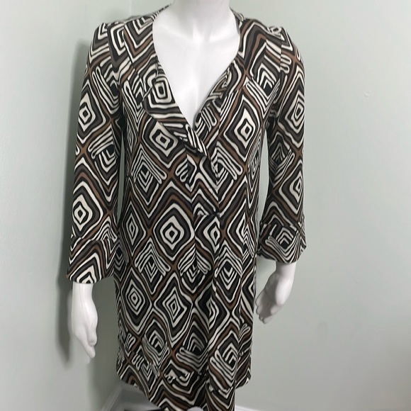 Diane Von Furstenberg Vintage Gaby Brown Diamond Geometric Silk Shift size 4 - Picture 1 of 8